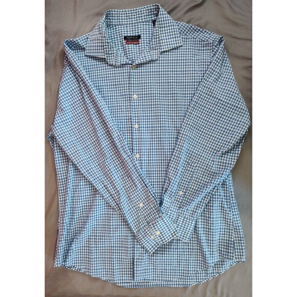 Men's Van Heusen Button Up Shirt Blue White Checkered Medium - Picture 1 of 7